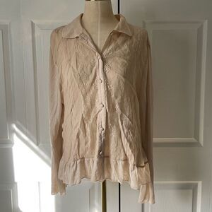 J. Jill Womens Beige Long Sleeve Floral Embellished Button Down Blouse - XL